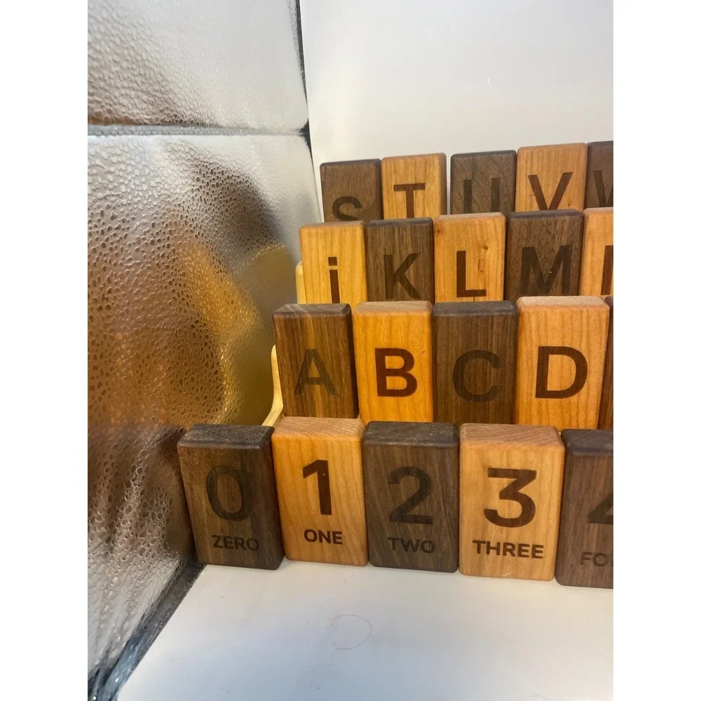 26 English Wood Alphabet Blocks cap and Lower case along with 10 num Wood Blocks